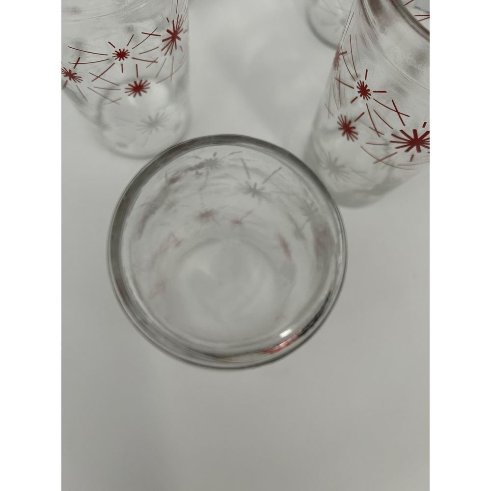 5 Vintage Hazel Atlas Red &White Atomic Starburst 5.5" Glass Tumblers SKU 1484 - Picture 3 of 7